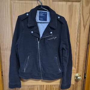 American Eagle Outfitters Black Bomber-Style Moto Jacket